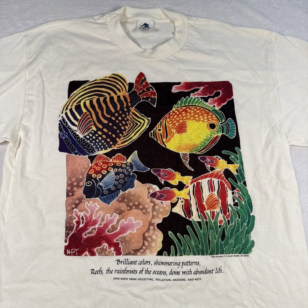 Vintage 90s Jim Morris Graphic Save The Reefs Environmental T Shirt Made In USA